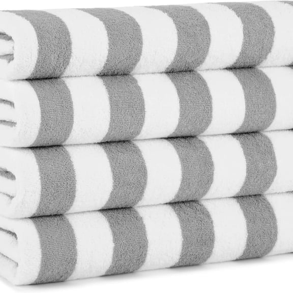 Stripe Beach Towel - Pack of 4, Large Soft Quick Dry Cotton Terry Towels Set for Pool, Swim, and Hot Tub, Oversized 30 x 70 in,