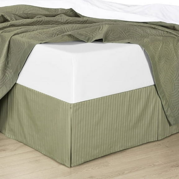 Clearance: Striped Bed Skirts 100% Brushed Microfiber, Split Corner, 14-Inch Tailored Drop Pleated Dust Ruffle- King - Sage