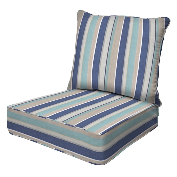 Stripe Blue & Beige Deep Seating Cushion Set