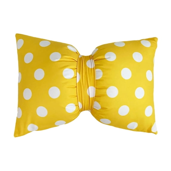 Stripe Bow Decorative Throw Pillow - Soft Velvet Lumbar Accent Pillow with Polka Pattern, Elegant Three-Dimensional Bow, Perfect for Sofa, Bed, and Home Decor