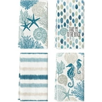 Stripe Coral Starfish Seahorses Whelks Summer Kitchen Towels Dish Towels, 18x26 Inch Farmhouse Decoration Hand Towels Set of 4