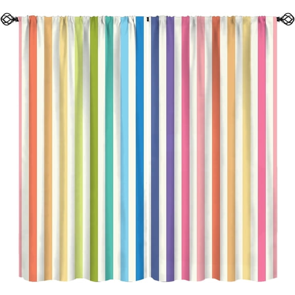 Stripe Curtain for Kids, Gradient Rainbow Stripes Pattern Window Treatments, Rod Pocket Thermal Insulated Drapes 2 Panel Sets for Bedroom Living Room, 84" W X 84" L