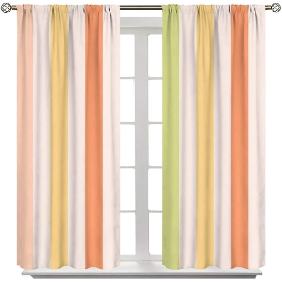 Stripe Curtains, Pastel Colored Vertical Stripes Window Treatments, Rod Pocket Thermal Insulated Drapes 2 Panel Sets for Bedroom Living Room Classroom, 55" W X 39" L