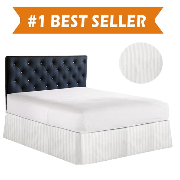Stripe Design Bed Skirt Dust Ruffle - Pleated Tailored 14inch Drop, King, White