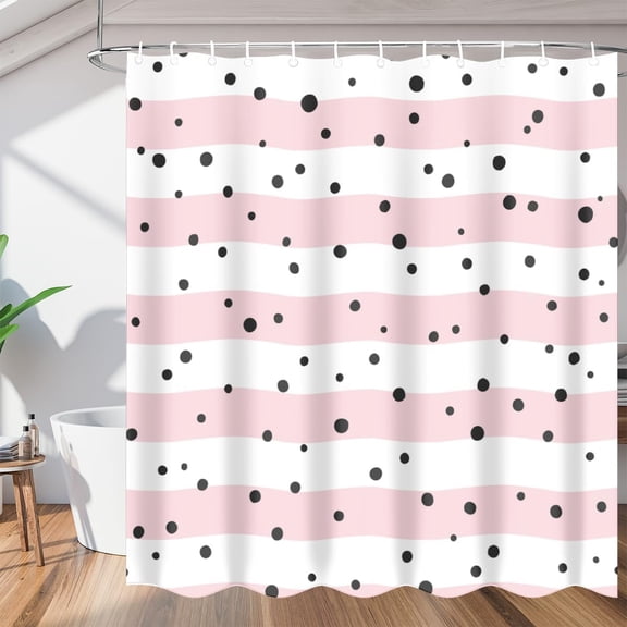 Stripe Dot Line Shower Curtain for Bathroom Shower Curtain Set with 12 Hooks Waterproof Fabric Bath Curtain for Bathtub Restroom Decor, 72 X 72 in