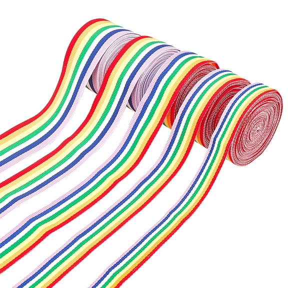 Stripe Double Face Rainbow Ribbon Polyester Grosgrain Ribbon for Crafts DIY Sewing Accessories Gift Boxes Wrapping with Cardboard Display Cards