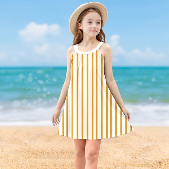 Stripe Dresses for Girls Cute Sleeveless Sundresses Size 4-15 Teens Kids Trendy Pullover Crewneck Loose Comfort Summer Beach Midi Dress