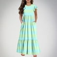 thumbnail image 1 of Stripe Dresses for Girls with Pockets Size 6-12 2025 Tween Kids Trendy Short Sleeve Crew Neck Pullover Going-Out Long Maxi Dress, 1 of 5