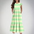 thumbnail image 1 of Stripe Dresses for Girls with Pockets Size 6-12 2025 Tween Kids Trendy Short Sleeve Crew Neck Pullover Going-Out Long Maxi Dress, 1 of 5