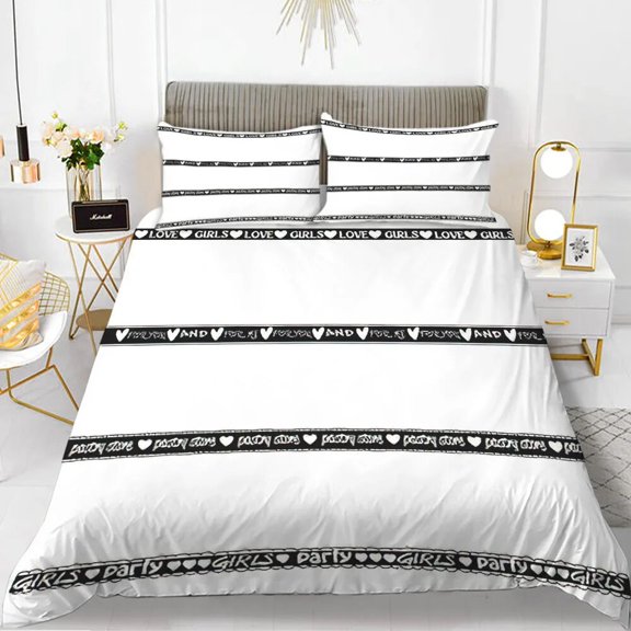 Stripe Duvet Cover Set Black White Pattern Simple Design Polyester Comforter Cover King Twin Size for Kids Teens Aduls