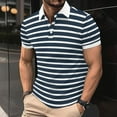 thumbnail image 1 of Stripe Golf Tees for Men Short Sleeve Button Collared T Shirts Mens Casual Pullover Breathable Going Out Athletic Workout Tshirts Tops on Clearance, 1 of 6