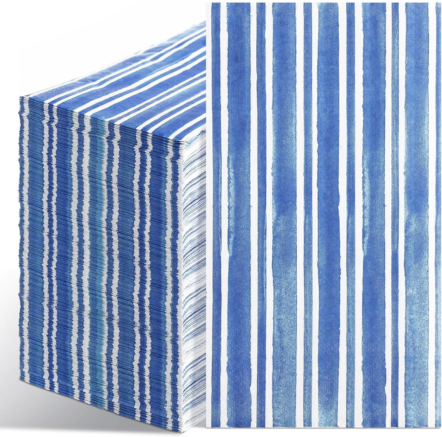 Stripe Guest Napkins 3 Ply Disposable Paper Decorative Guest Towels Light Paper Napkins Hand Towels for Bathroom Toilet Powder Room Dinner Party Bridal Baby Shower (200, Blue and White)