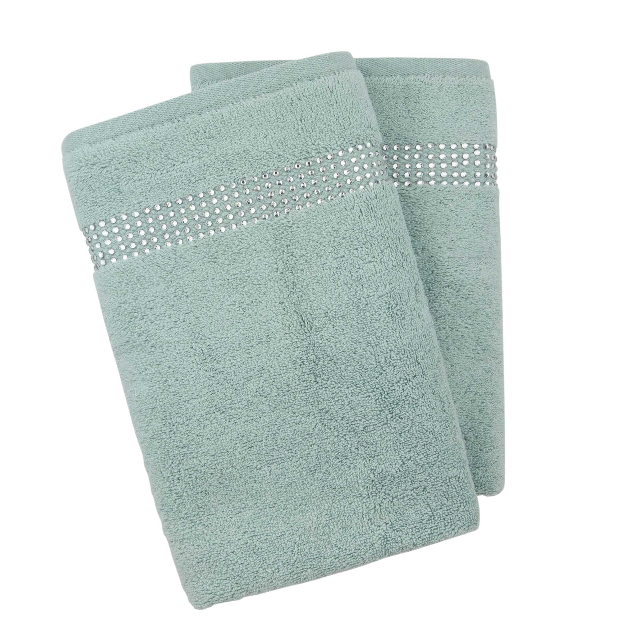 Sparkles Home  Stripe Rhinestone Hand Towel (Set of 2) - Aqua