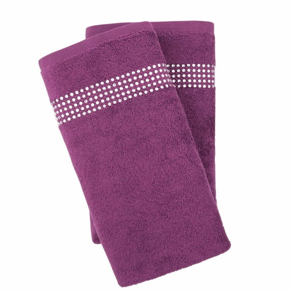 Sparkles Home Stripe Rhinestone Hand Towel (Set of 2) - Purple