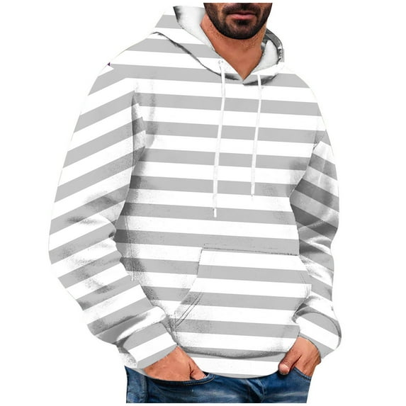 Stripe Hoodies for Men with Front Pockets Trendy Pullover Long Sleeve Fleece Lined Sweatshirts Casual Loose Comfort Basic Hoodie