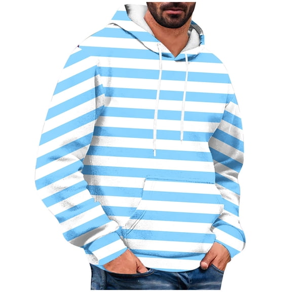 Stripe Hoodies for Men with Front Pockets Trendy Pullover Long Sleeve Fleece Lined Sweatshirts Casual Loose Comfort Basic Hoodie