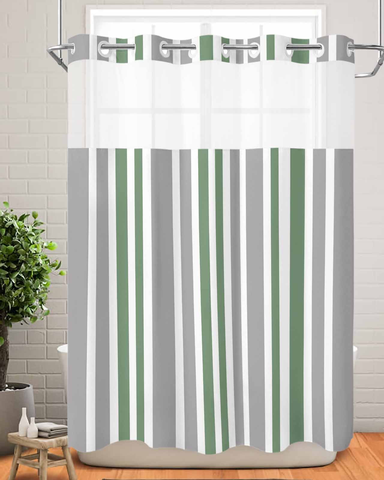 Grey And Green Shower Curtain