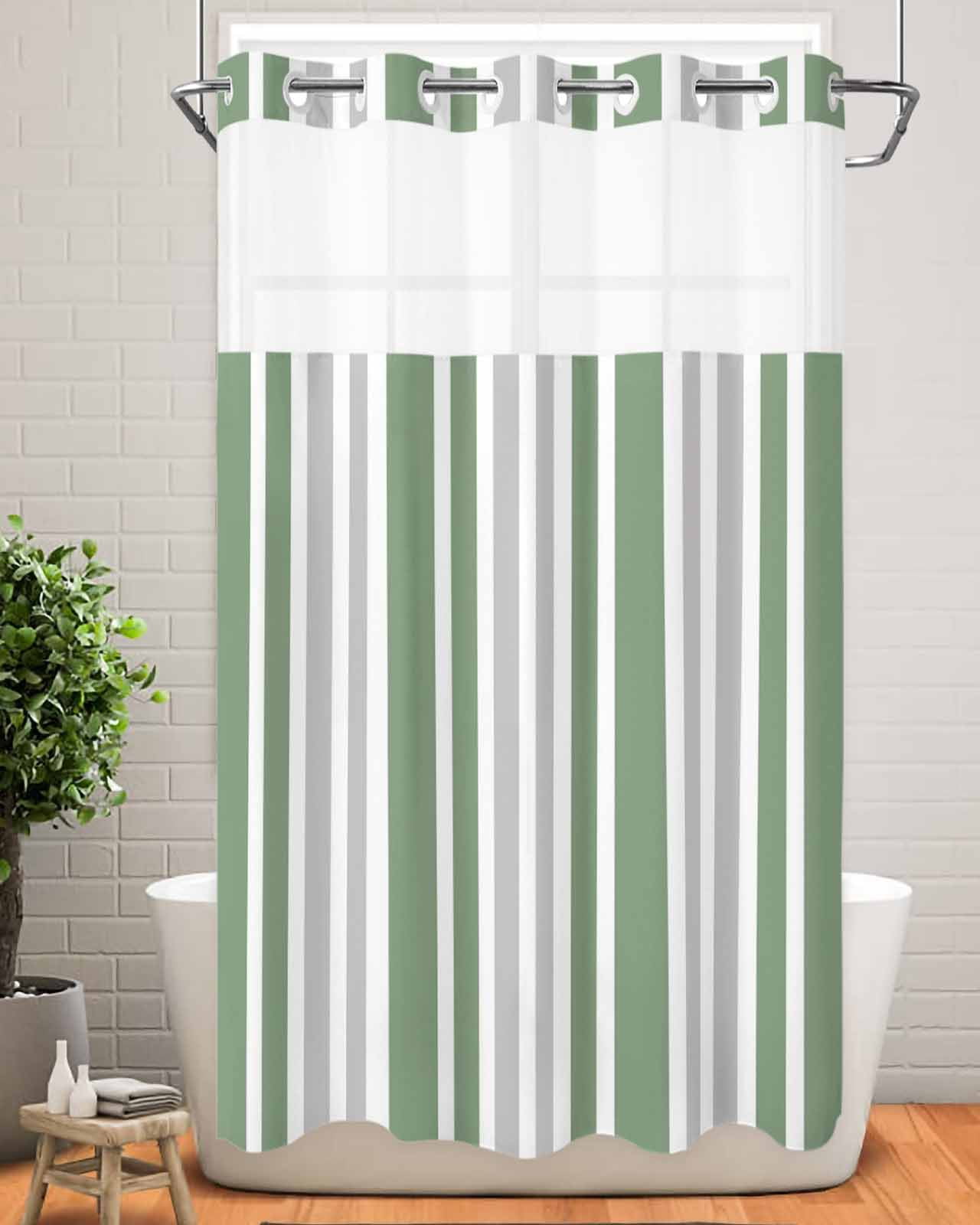 Grey And Green Shower Curtain