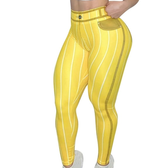 Stripe Leggings for Women Fashion Skinny Stretch Tights High Waist Faux Jean Pant Tummy Control Butt Lift Yoga Trouser