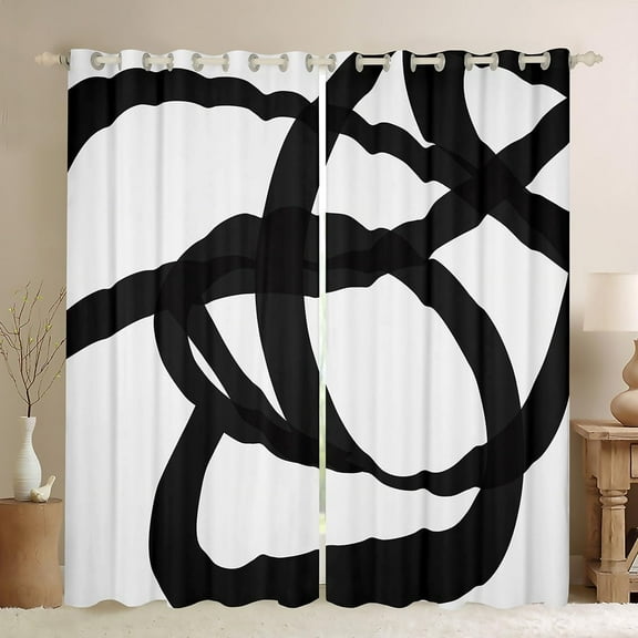 Stripe Line Curtains for Bedroom Living Room (2 Panels, 52 x 84 Inch) Kids Geometric 30%-50% Blackout Curtains Black and White Darkening Drapes Abstract Window Treatments Modern Art