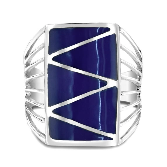 Stripe Line Zig-zag Blue Lapis .925 Silver Ring-6