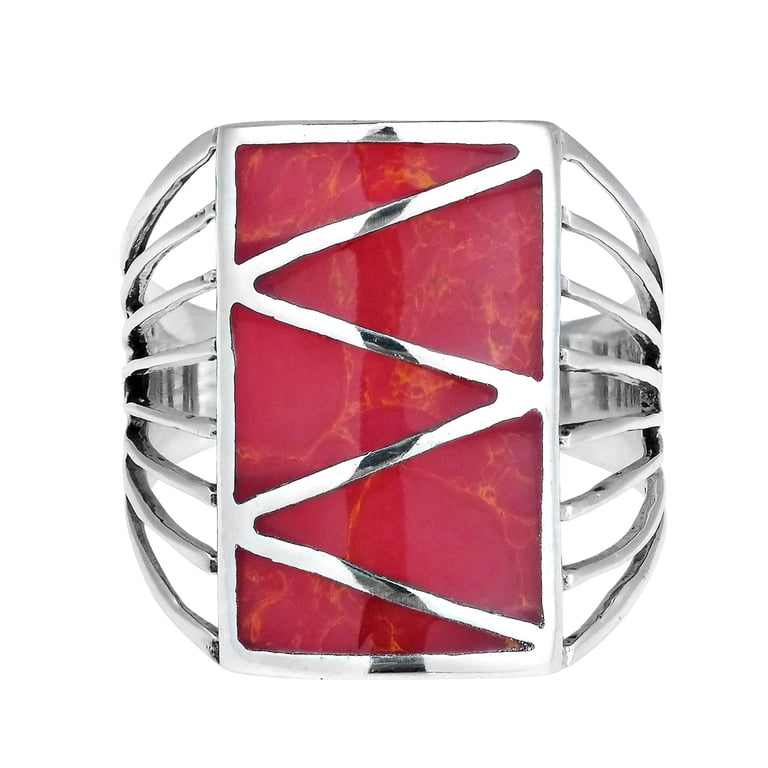 Stripe Line Zig-zag Red Coral .925 Silver Ring-8 - Walmart.com display picture 3