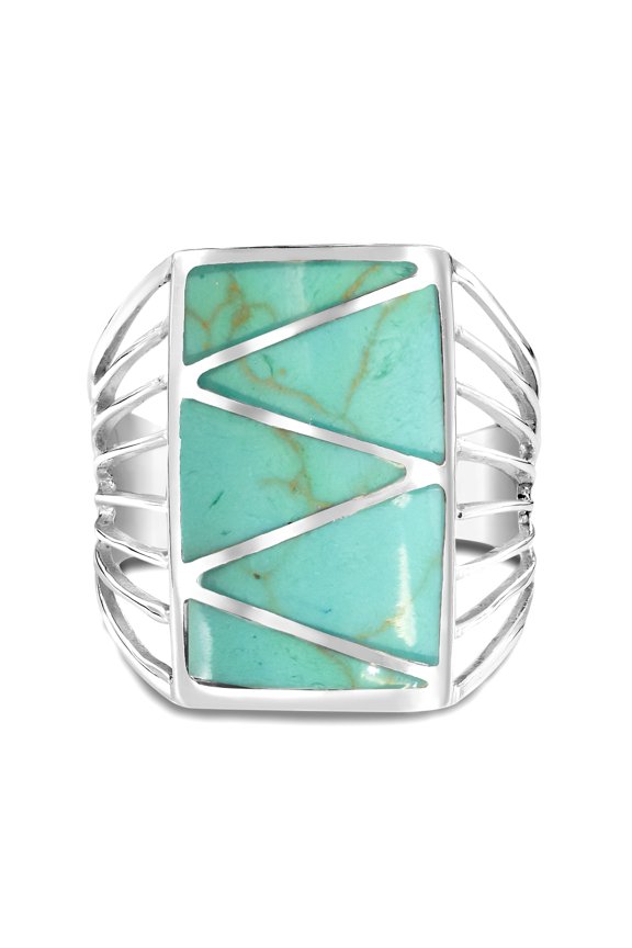 Stripe Line Zig-zag Turquoise .925 Silver Ring-6