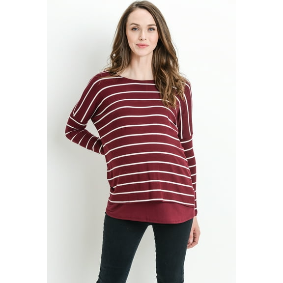 Stripe Long Sleeve Double Layer Nursing/Maternity Top