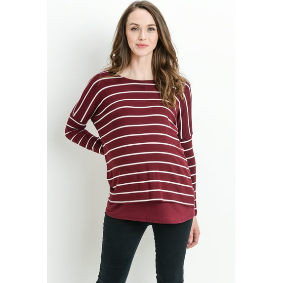 Stripe Long Sleeve Double Layer Nursing/Maternity Top
