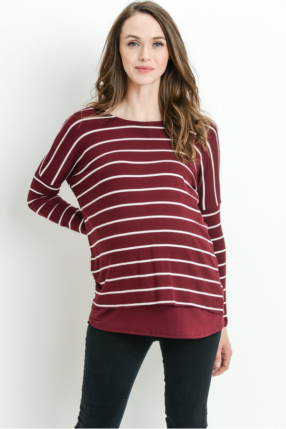 Stripe Long Sleeve Double Layer Nursing/Maternity Top