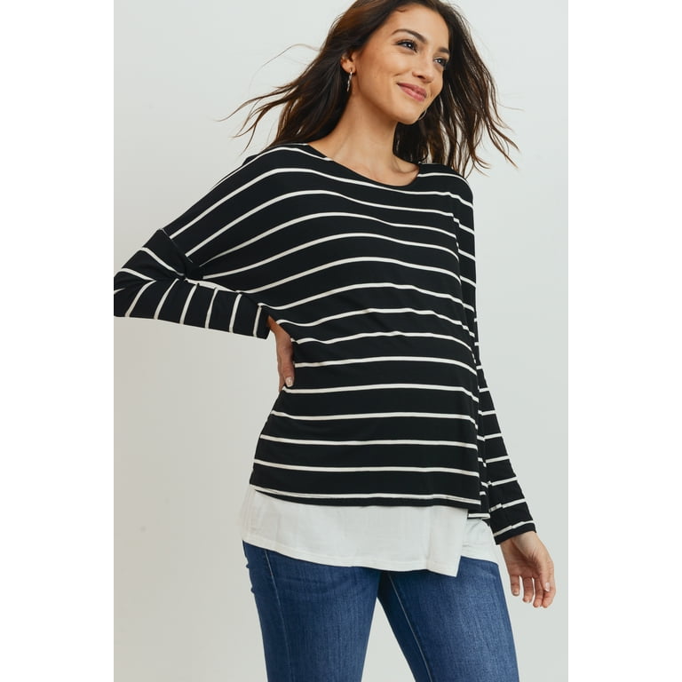 Black and white striped maternity top best sale