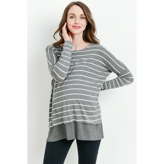 Stripe Long Sleeve Double Layer Nursing/Maternity Top