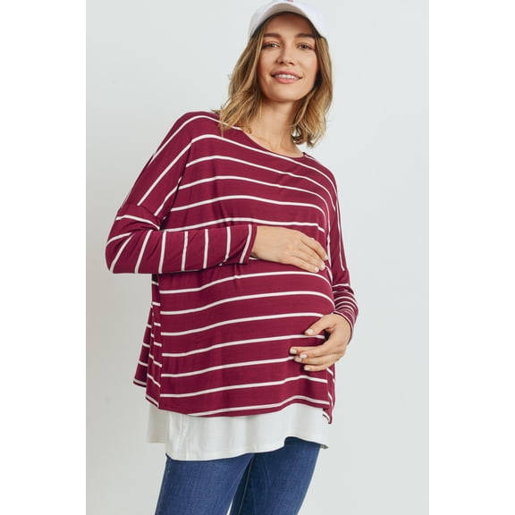 Stripe Long Sleeve Double Layer Nursing/Maternity Top