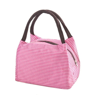 Stripe Lunch Bag Tote Bag for Women Lunch Box Insulated Lunch Container with Strong Handles, Pink