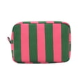 thumbnail image 1 of Stripe Makeup Bag,Easy Clean Simple Design Travel Pouch with Zipper Closure for Trip Office Commute 8.46x3.54x6.1 Inch,Green, 1 of 6