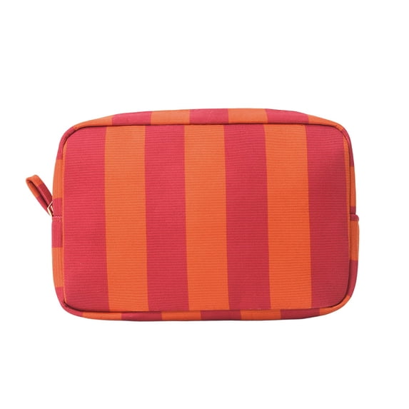 Stripe Makeup Bag,Easy Clean Simple Design Travel Pouch with Zipper Closure for Trip Office Commute 8.46x3.54x6.1 Inch,Red