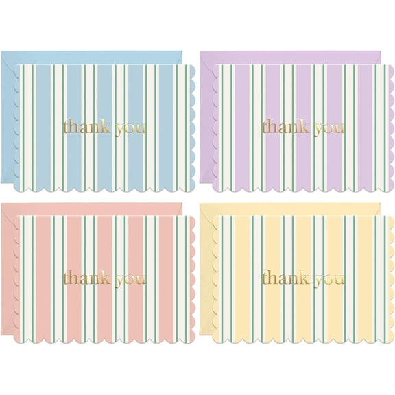 Stripe Mini Thank You Cards  Set of 36 Small 3.5x5 Gold Foil Thank You Notes with Scalloped Edges, Envelopes & Storage Box  Blank Inside  for Personal or Small Business Use