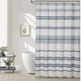 thumbnail image 1 of Stripe Modern Farmhouse Cloth Fabric Shower Curtain with Tassels，Luxury 100% Cotton Shower Curtain Bathroom Decor,72" W x 72" H，Navy Blue, 1 of 7