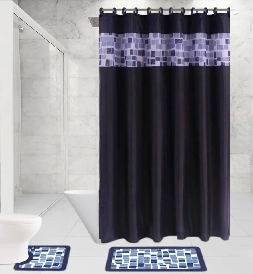 Stripe Navy 15 Piece Complete Bathroom Décor Set with 2 Bath Mats ...