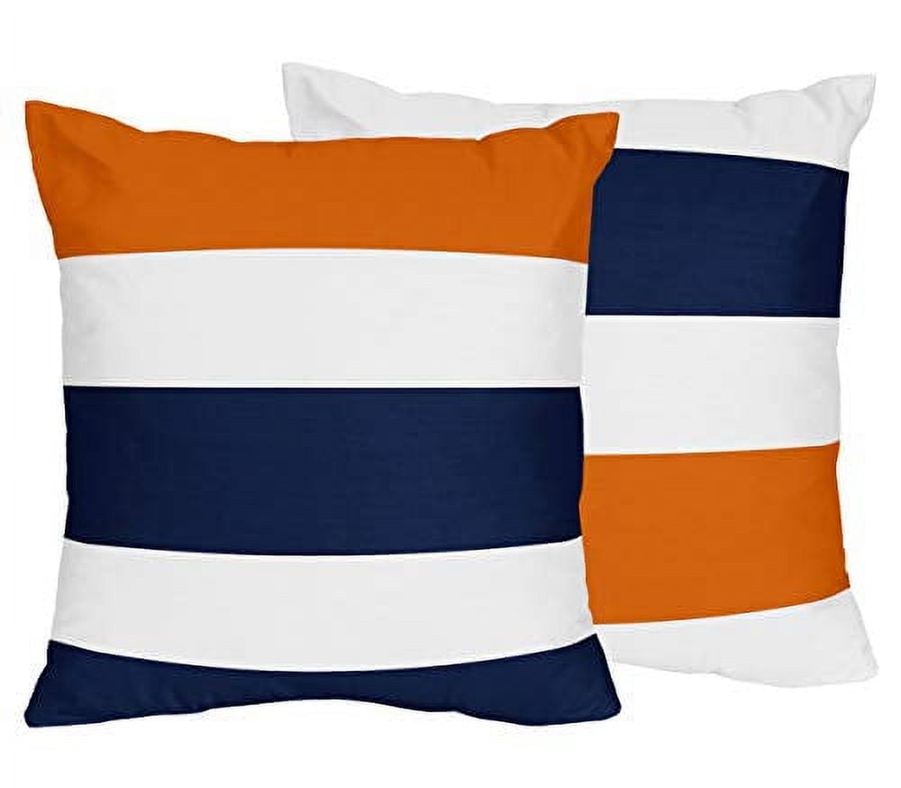 Navy Blue and Orange Striped 18'' Square Throw Pillow Set