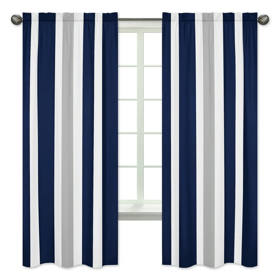 Stripe Navy Gray Semi-Sheer Curtain Panels (Set of 2) by Sweet Jojo Designs