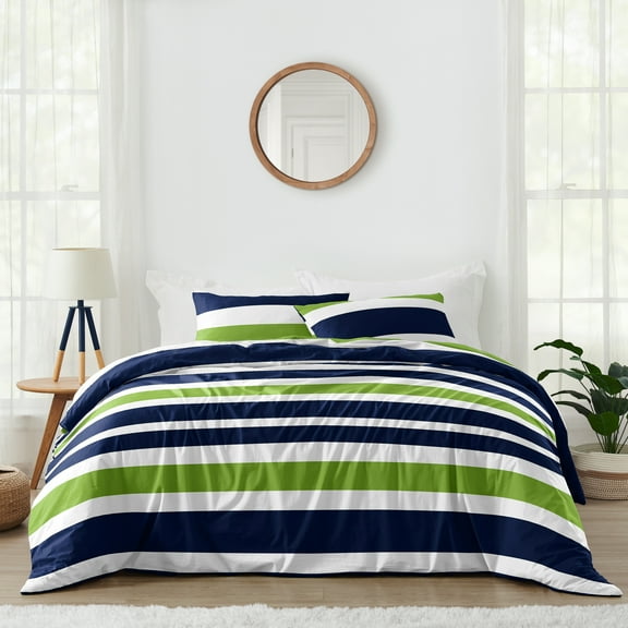 Stripe Navy Green Full Queen Comforter Bedding Set by Sweet Jojo Designs