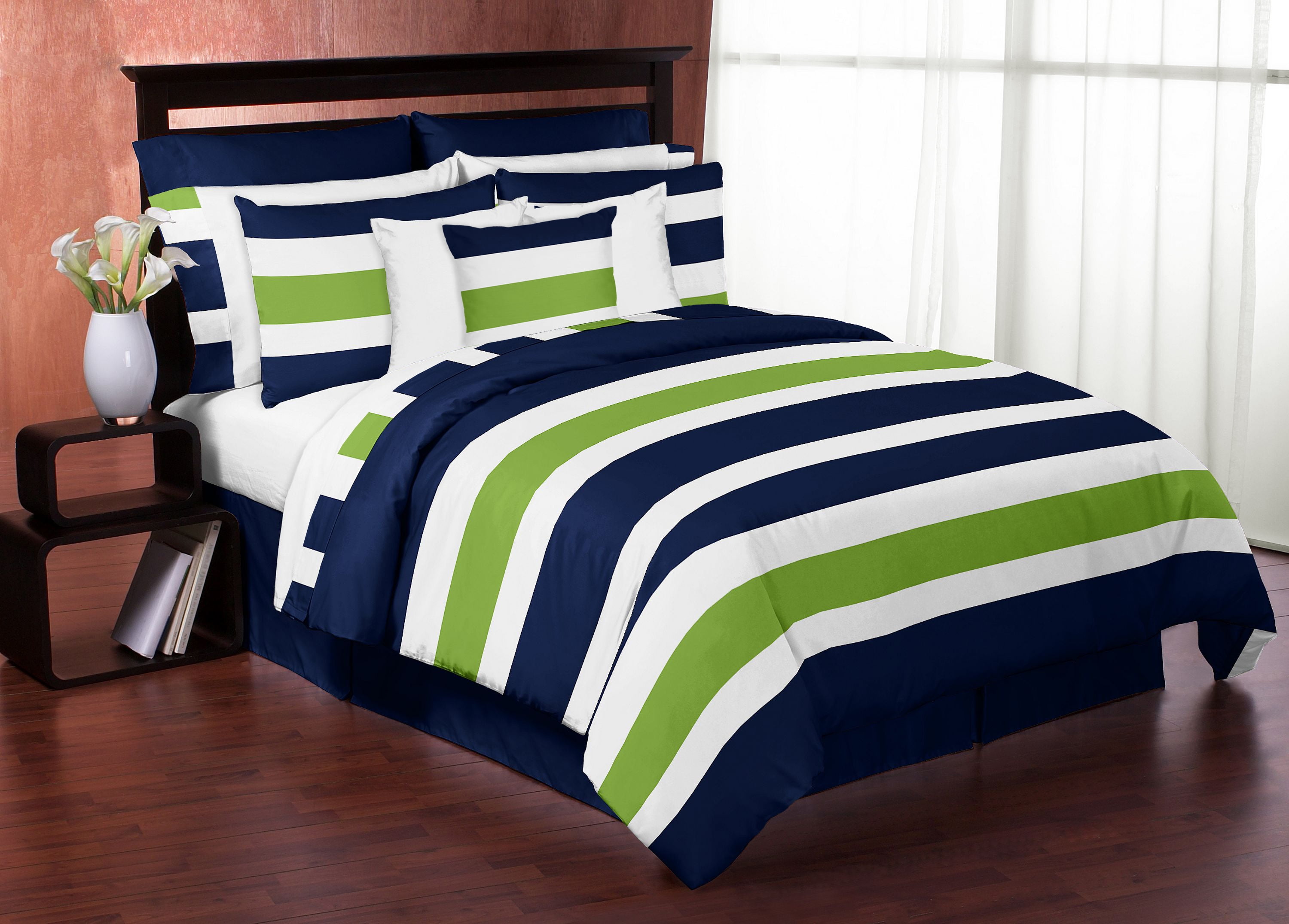 Navy and Lime Green Striped Twin Microfiber Comforter Set