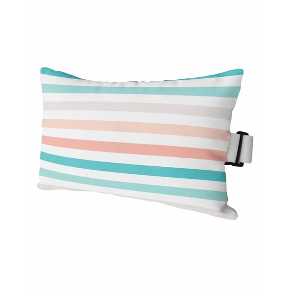 Stripe Outdoor Head Resting Pillows with Insert Coral Red Turquoise Modern Minimalist Lines 1 Pack Waterproof Lumbar Pillows with Adjustable Elastic Strap for Patio Chaise Beach Chair, 11"x16"