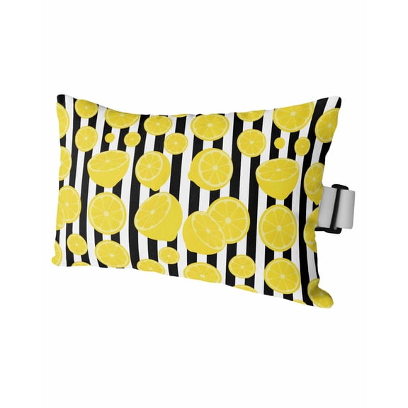 Stripe Outdoor Head Resting Pillows with Insert Summer Lemon Black White Stripes Farmhouse Vintage 1 Pack Waterproof Lumbar Pillows with Adjustable Elastic Strap for Patio Chaise Beach Chair, 11"x16"