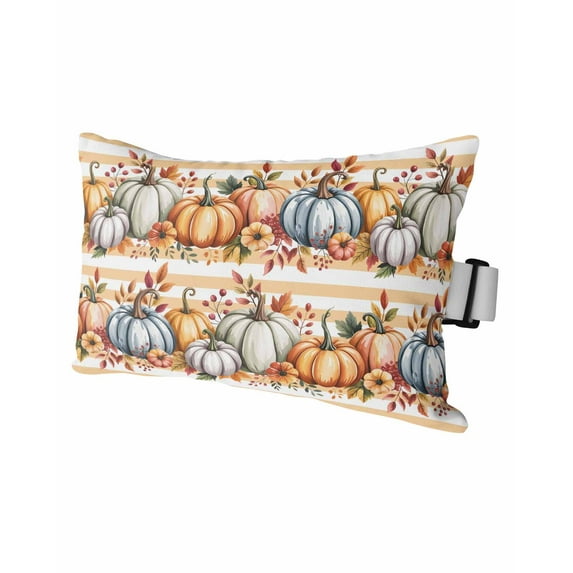 Stripe Outdoor Head Resting Pillows with Insert Thanksgiving Pumpkin Fall Watercolor Leaves 1 Pack Waterproof Lumbar Pillows with Adjustable Elastic Strap for Patio Chaise Beach Chair, 11"x16"