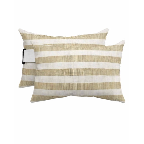 Stripe Outdoor Head Resting Pillows with Insert Vintage Brown Stripes Farmhouse Linen Texture 2 Pack Waterproof Lumbar Pillows with Adjustable Elastic Strap for Patio Chaise Beach Chair, 12"x20"