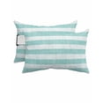 thumbnail image 1 of Stripe Outdoor Head Resting Pillows with Insert Vintage Turquoise Stripes Farmhouse Linen Texture 2 Pack Waterproof Lumbar Pillows with Adjustable Elastic Strap for Patio Chaise Beach Chair, 12"x20", 1 of 1