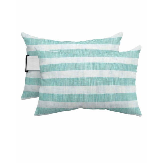 Stripe Outdoor Head Resting Pillows with Insert Vintage Turquoise Stripes Farmhouse Linen Texture 2 Pack Waterproof Lumbar Pillows with Adjustable Elastic Strap for Patio Chaise Beach Chair, 12"x20"