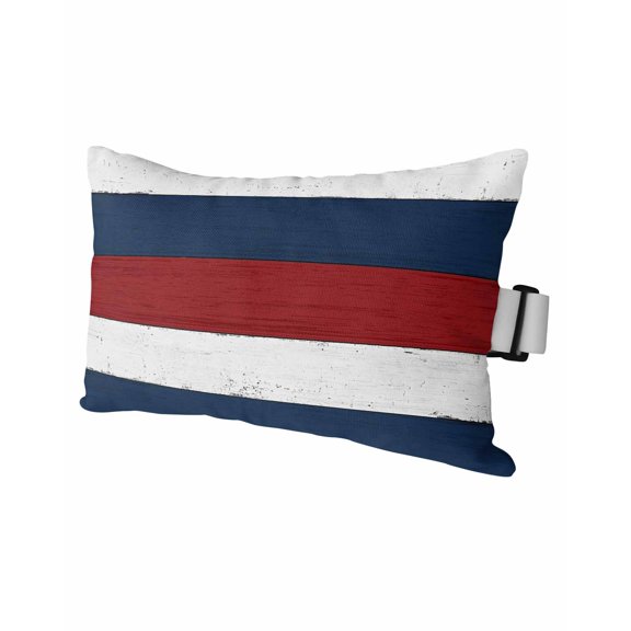 Stripe Outdoor Head Resting Pillows with Insert Vintage Wood Grain Red Blue White Stripe 1 Pack Waterproof Lumbar Pillows with Adjustable Elastic Strap for Patio Recliner Chaise Beach Chair, 11"x16"